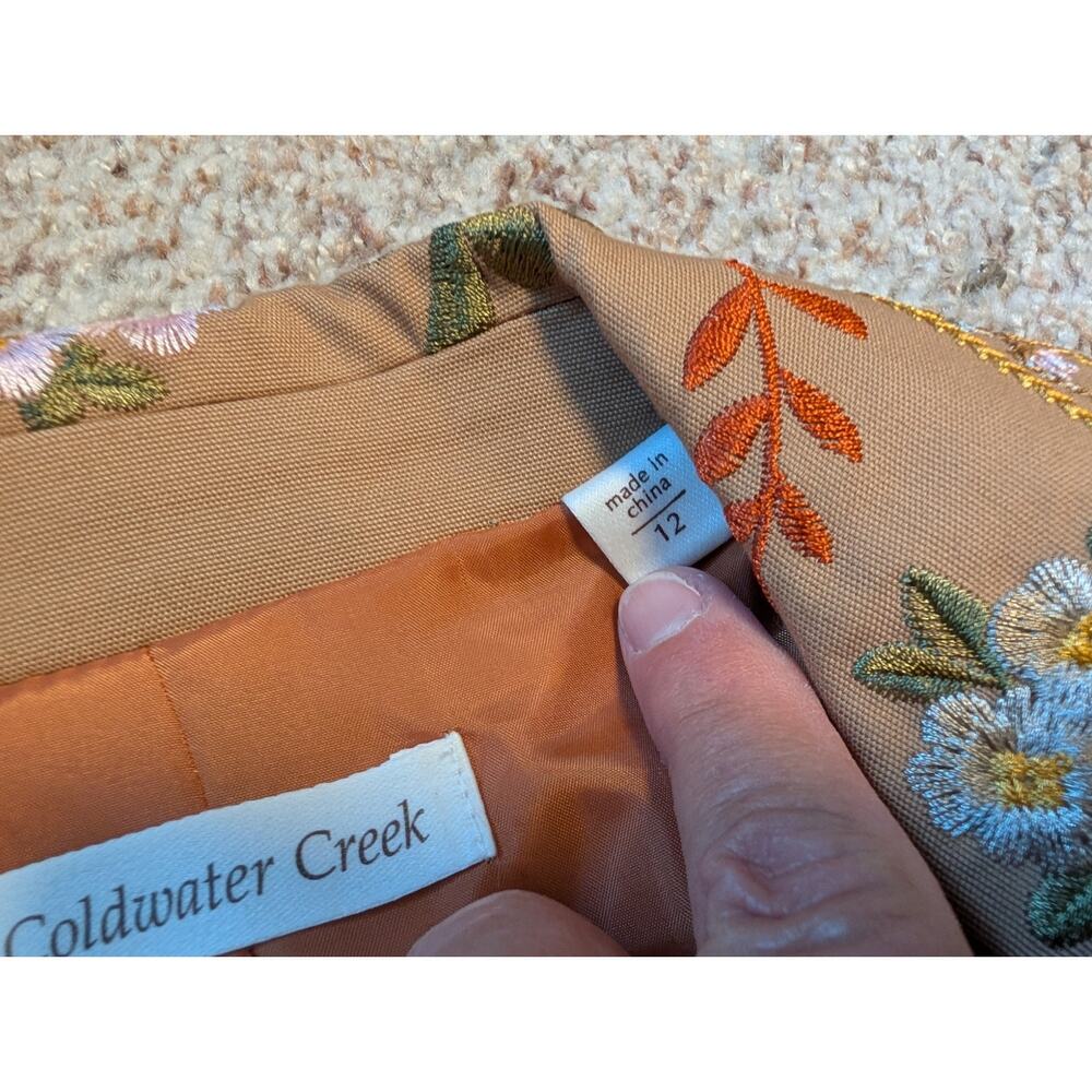 Coldwater Creek Jacket Womens 12 Tan Paisley Floral Embroidered Riding Coat NWT - Picture 4 of 16